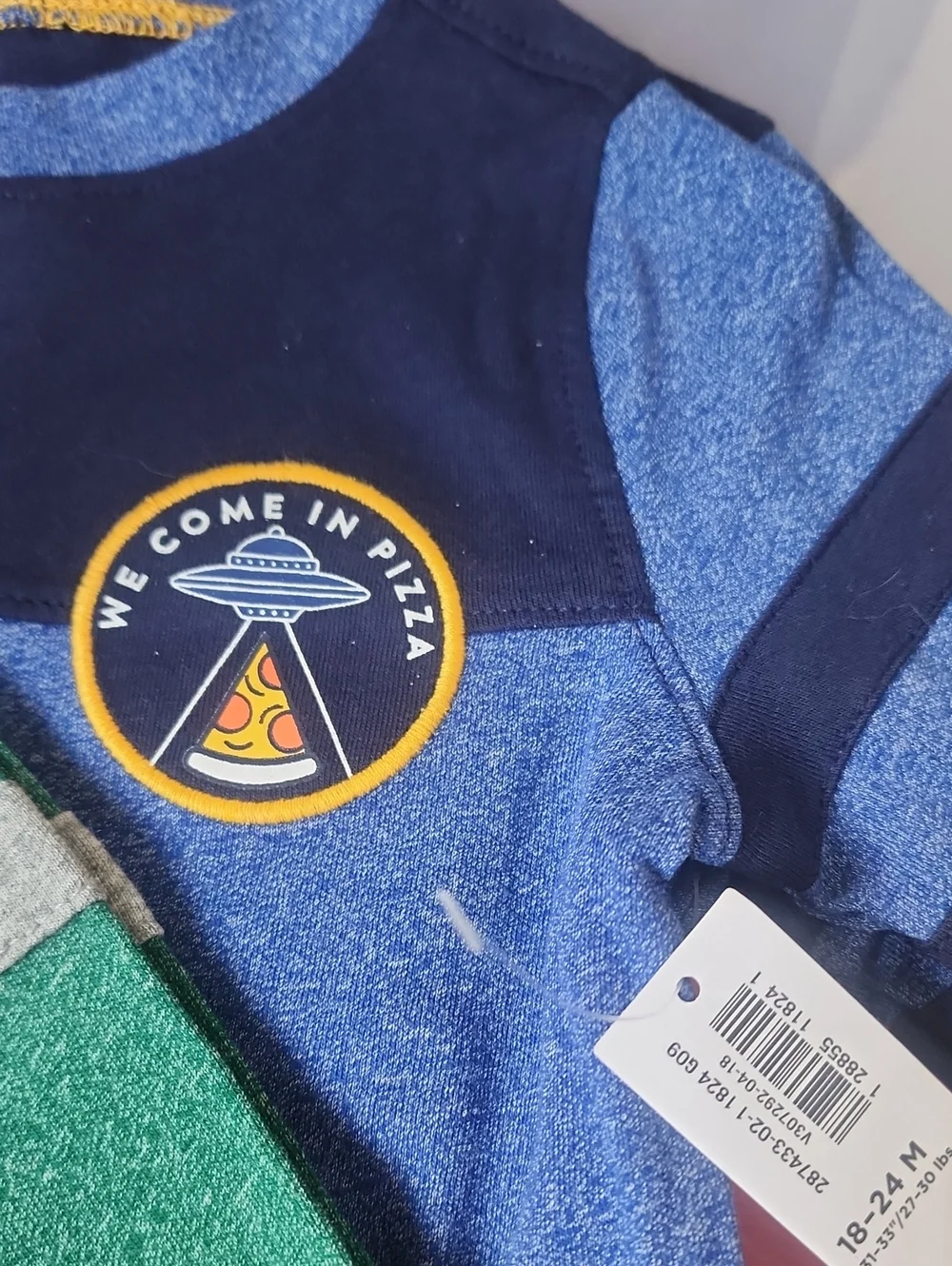 Nwt Sz 18-24 Months Old Navy Kids' Green & Blue Long-Sleeve Space Graphic Tees
